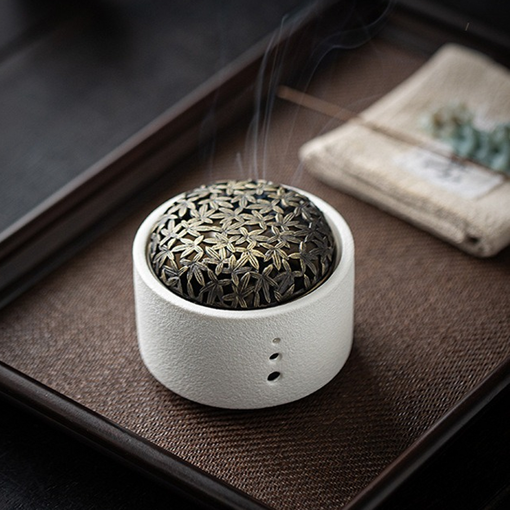 Zen Maple Ceramic Incense Burner — For Coil Incense, Cones & Sticks