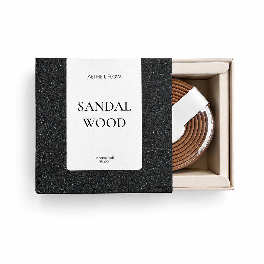 AETHER FLOW Natural Incense Coils | Agarwood · Sandalwood · Mugwort · White Cedar — 4-Hour Burn