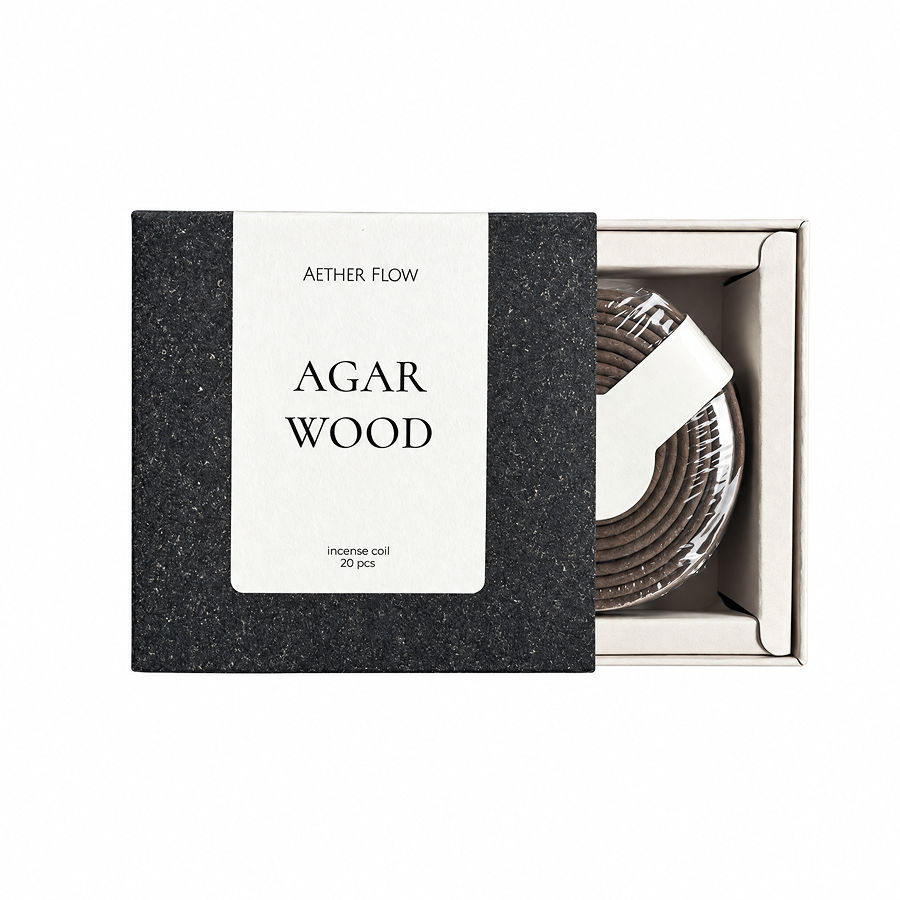 AETHER FLOW Natural Incense Coils | Agarwood · Sandalwood · Mugwort · White Cedar — 4-Hour Burn