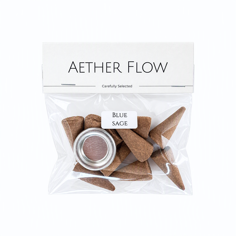 AETHER FLOW Blue Sage Incense Cones — Natural Space Cleansing Cones | Sweet Herbal Scent