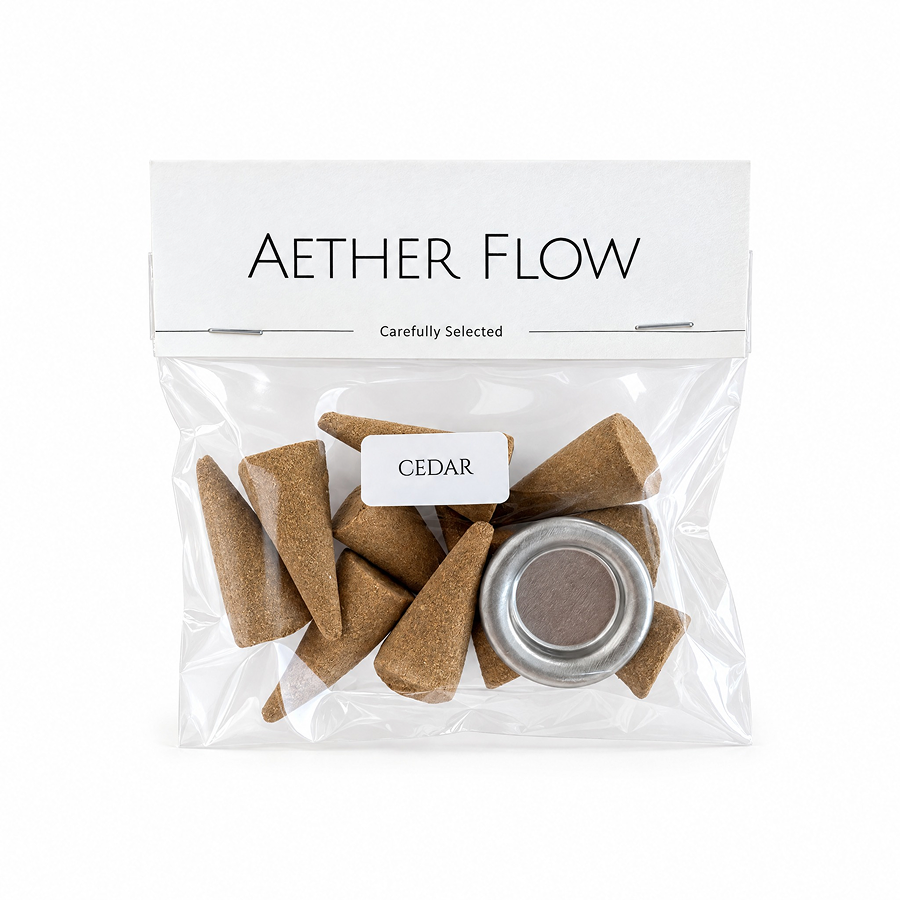 AETHER FLOW Cedar Incense Cones — Natural Space Cleansing Cones | Warm Woody Scent