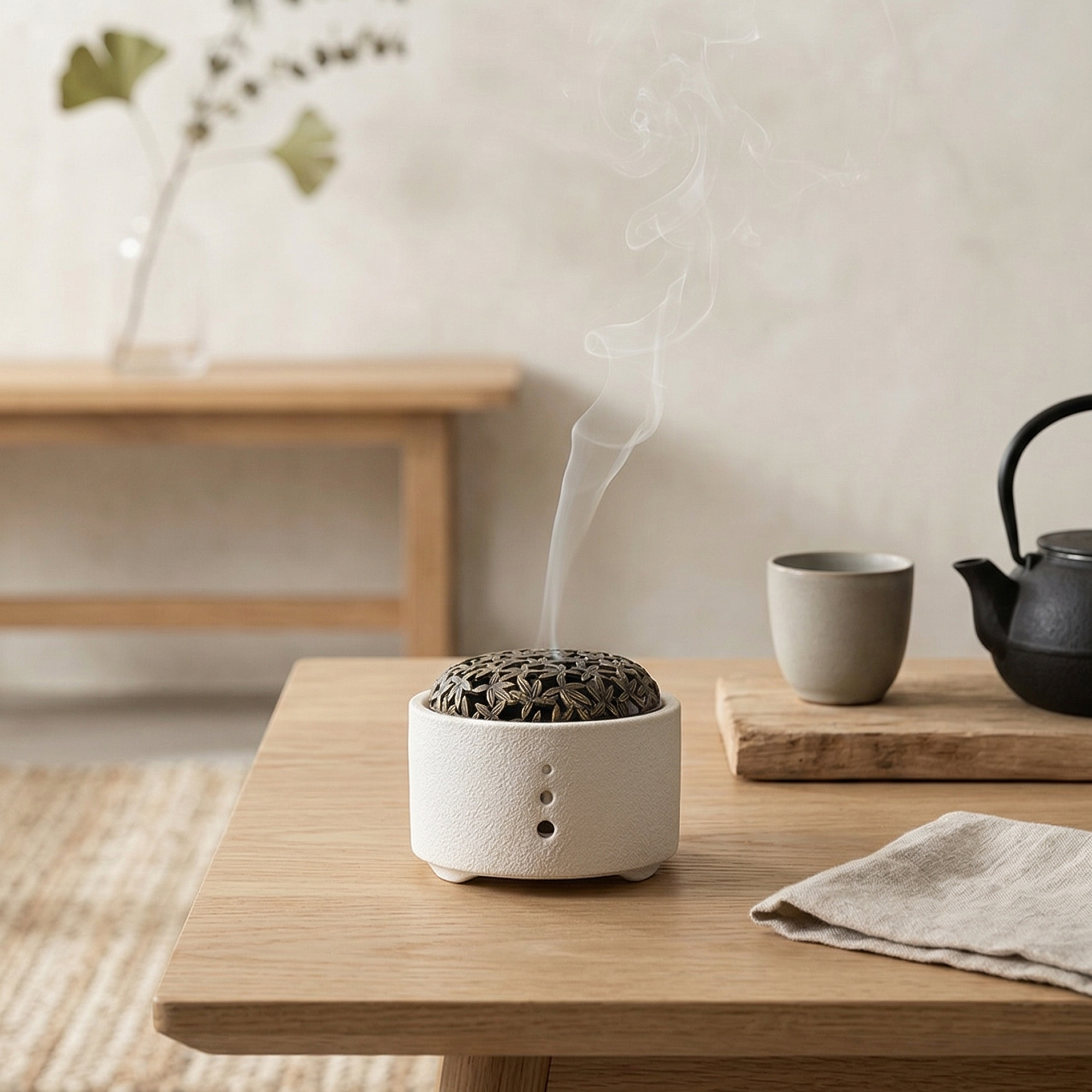 Zen Maple Ceramic Incense Burner — For Coil Incense, Cones & Sticks