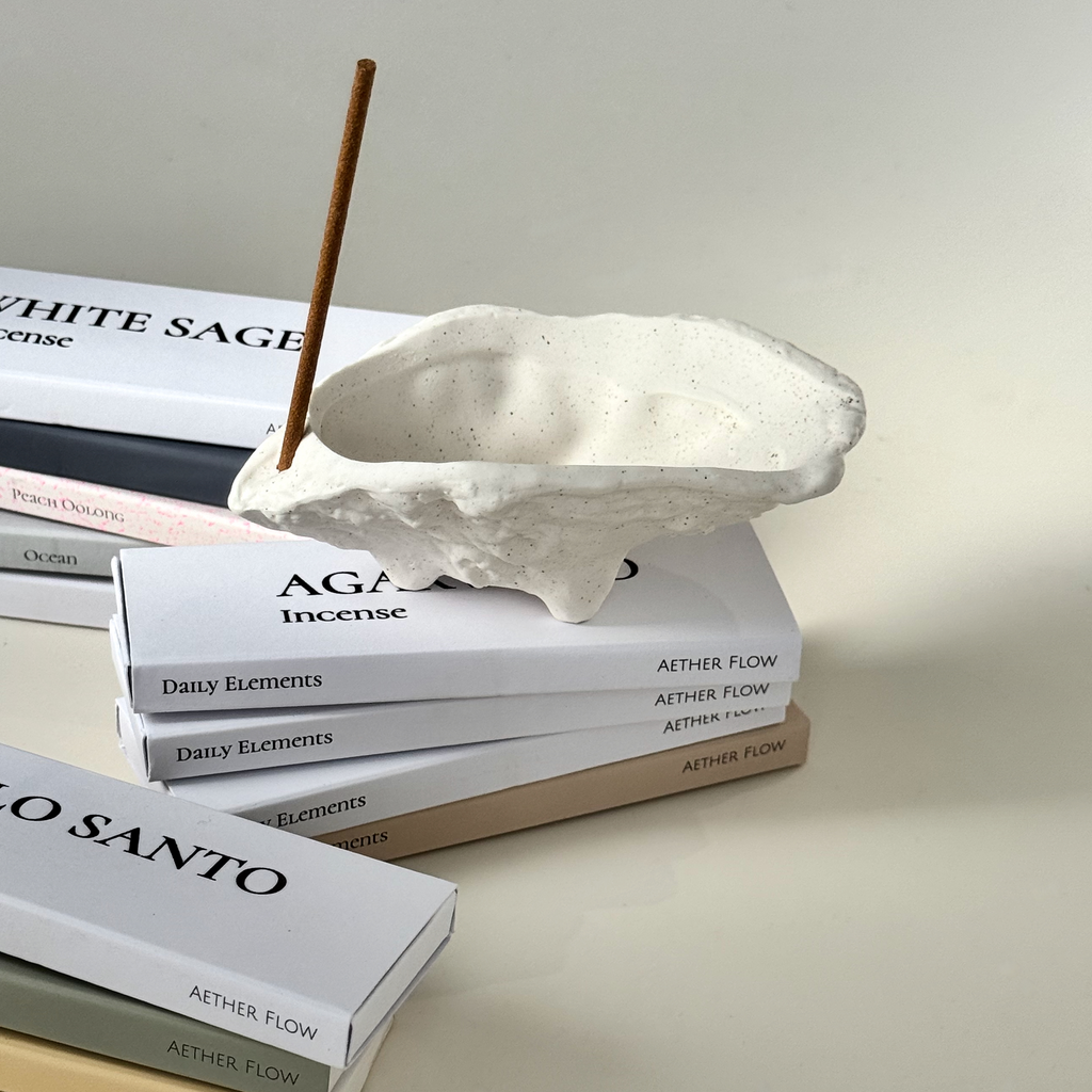 Oyster Ceramic Incense Holder — Full-Length Ash Catcher, Fits Sticks up to 3mm