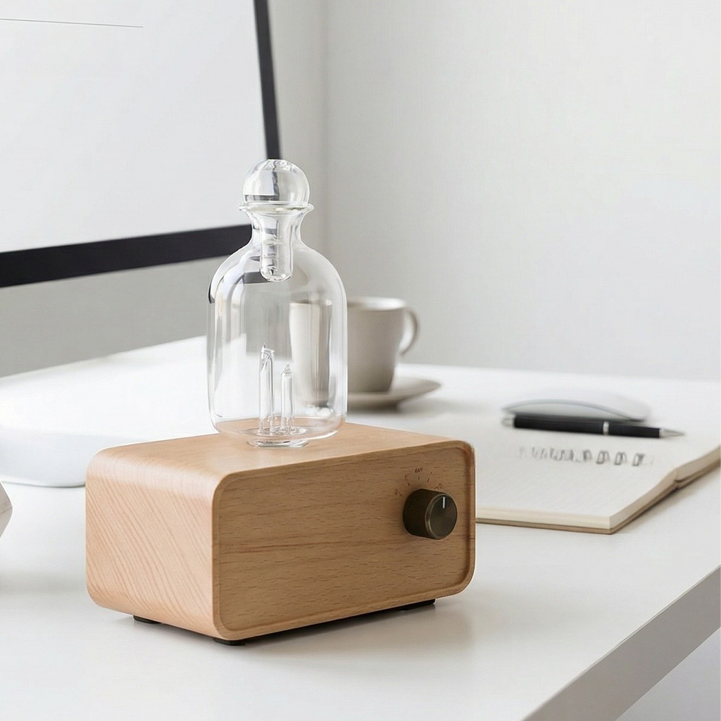 Siphon Nebulizing Essential Oil Diffuser — Artisan Series | Beechwood & Hand-blown Glass