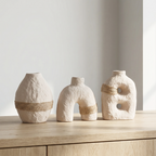 Wabi-sabi Ceramic Vase — Unglazed Clay with Hemp Rope | Twin · Arch · Stone