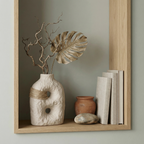 Wabi-sabi Ceramic Vase — Unglazed Clay with Hemp Rope | Twin · Arch · Stone