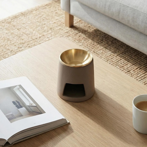 Ceramic Oil Burner & Dry Burner — Brass Plate, Tealight Powered | For Essential Oils & Botanicals