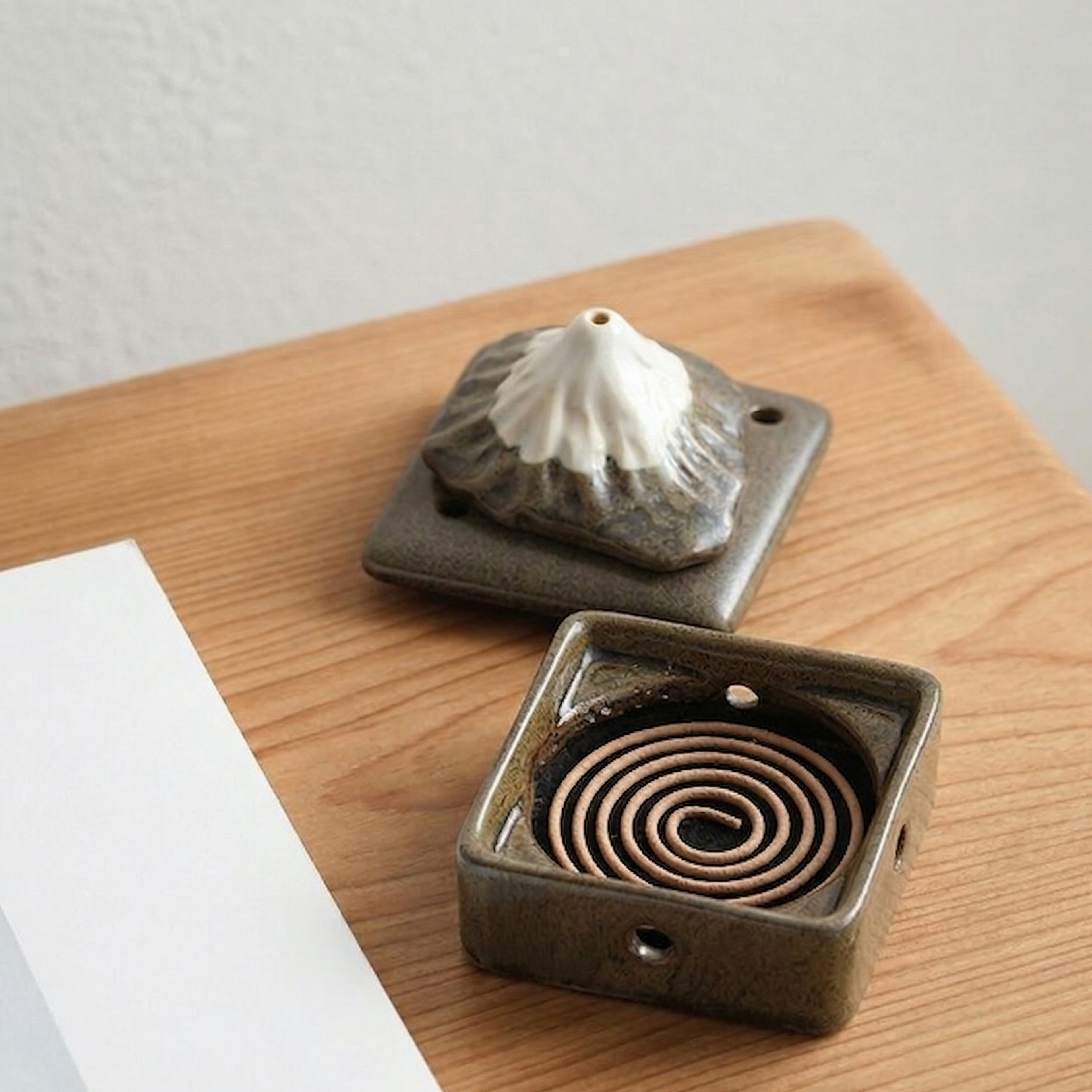 Handmade Mount Fuji Ceramic Incense Burner — For Coil Incense & Cones