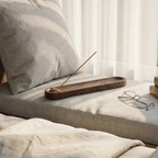 AETHER FLOW Wooden Incense Tray — 24cm Ash Catcher with Removable Brass Holder | Walnut
