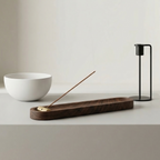 AETHER FLOW Wooden Incense Tray — 24cm Ash Catcher with Removable Brass Holder | Walnut