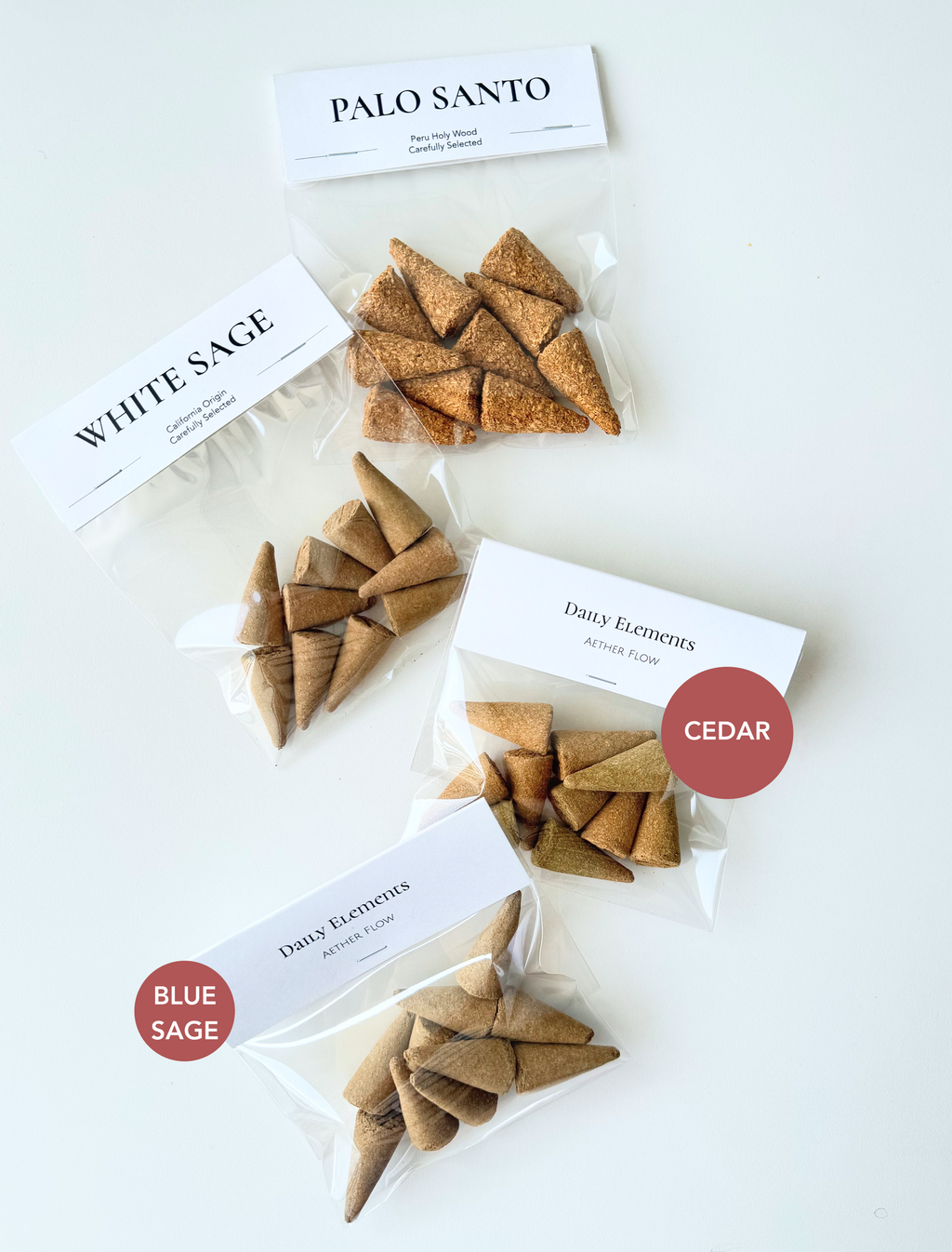 Natural Incense Cones | Palo Santo · White Sage · Blue Sage · Cedar — Space Cleansing & Purification