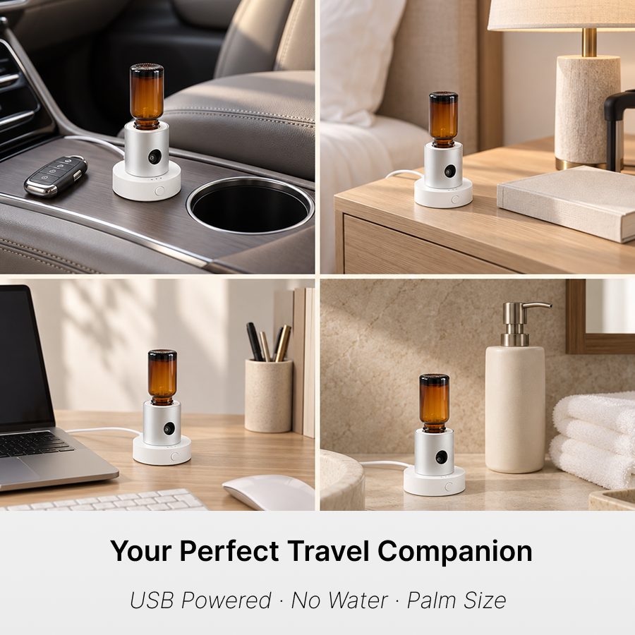 AETHER FLOW Waterless Essential Oil Nebulizer — Magnetic | Portable Car & Desk | Type-C | Fits 5–100ml Bottles