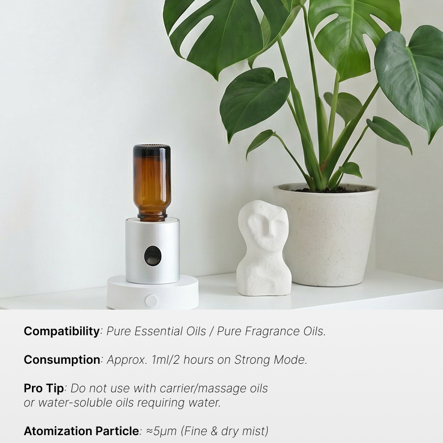 AETHER FLOW Nebulizer Minyak Pati Tanpa Air — Magnetik | Mudah Alih Kereta & Meja | Type-C | Muat Botol 5–100ml