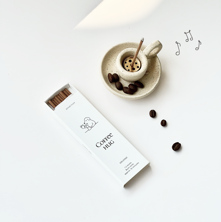 AETHER FLOW Coffee Hug incense gift set with mini ceramic coffee cup incense holder – view 3