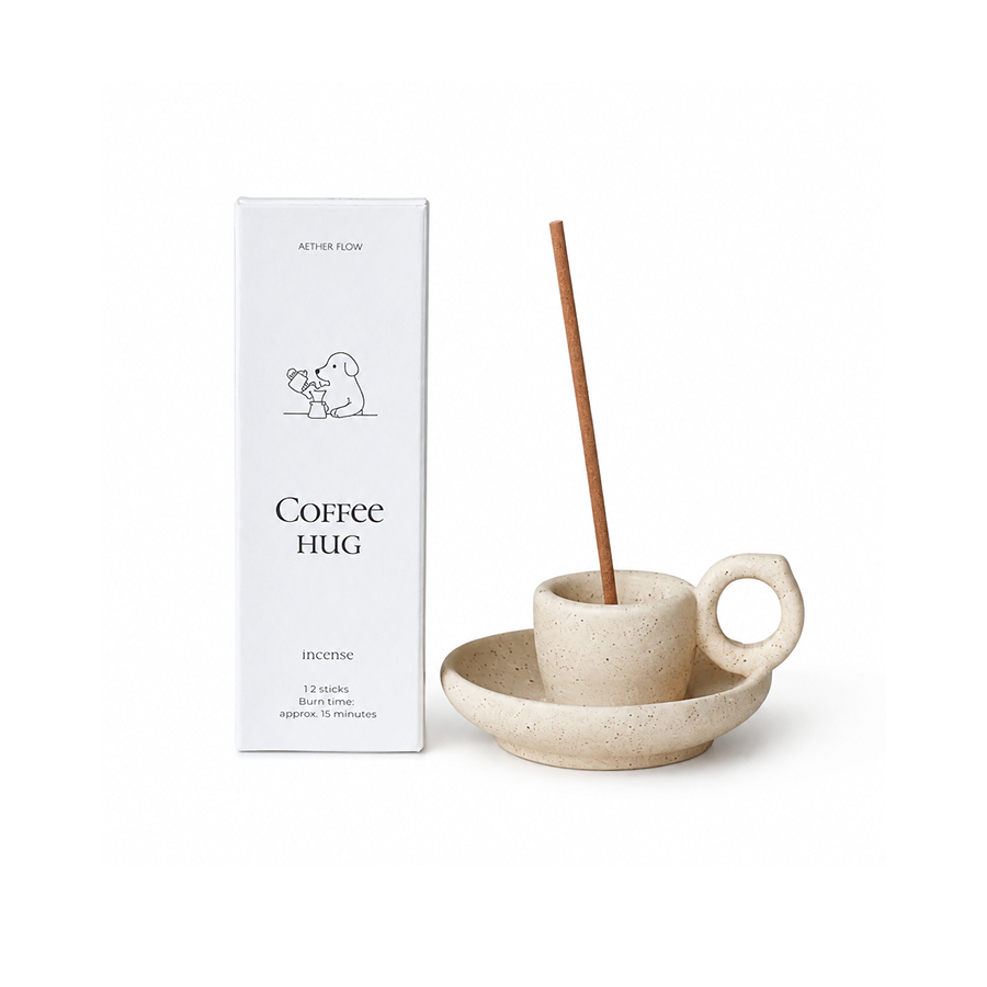 AETHER FLOW Coffee Hug incense gift set with mini ceramic coffee cup incense holder – view 5