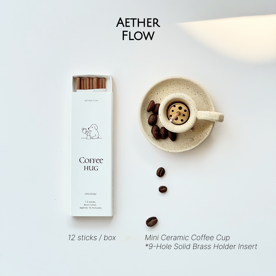 AETHER FLOW Coffee Hug incense gift set with mini ceramic coffee cup incense holder – view 4