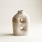 Wabi-sabi Ceramic Vase — Unglazed Clay with Hemp Rope | Twin · Arch · Stone