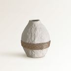 Wabi-sabi Ceramic Vase — Unglazed Clay with Hemp Rope | Twin · Arch · Stone