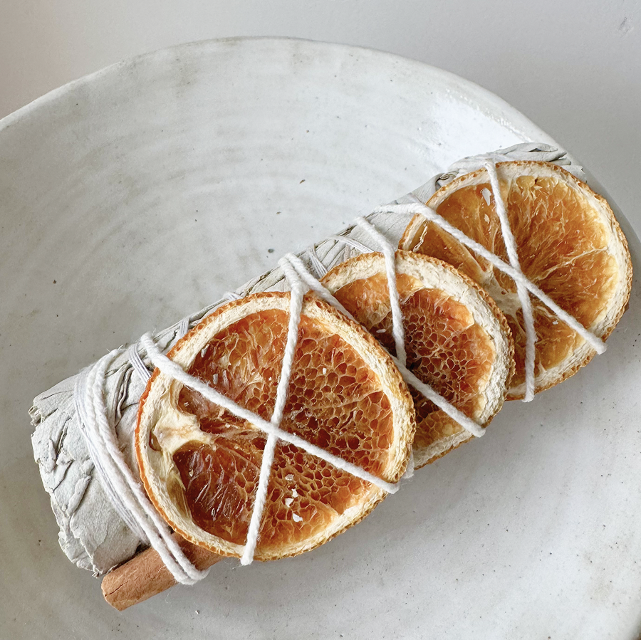 AETHER FLOW Dried White Sage & Orange Bundle — Natural Herb Bundle | Uplifting Smoke Cleanse