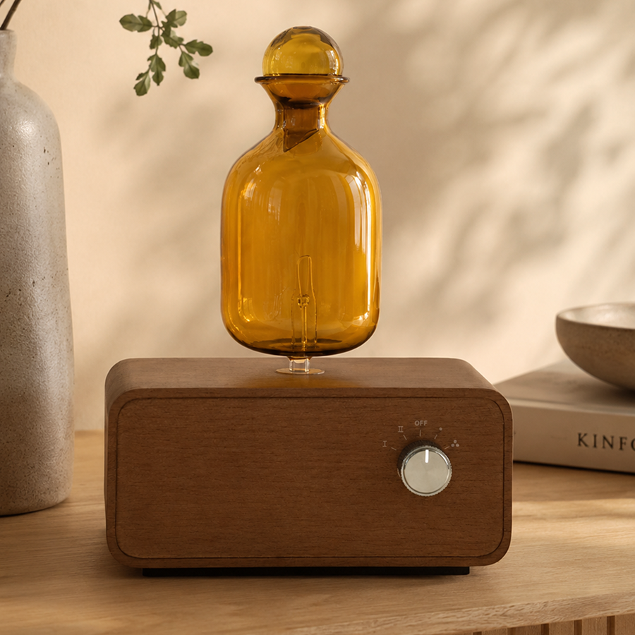 AETHER FLOW Waterless Essential Oil Diffuser — Nebulizing | Artisan Beechwood & Hand-blown Glass | Siphon Series