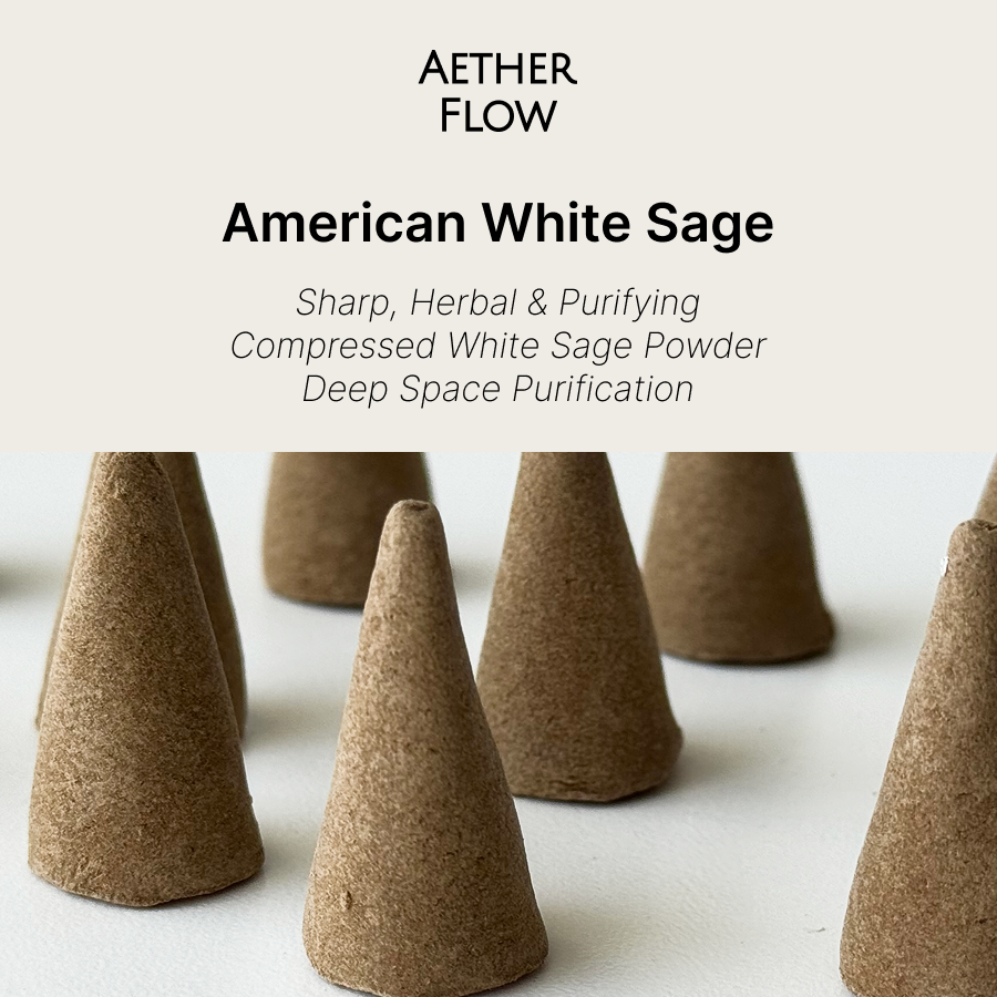 AETHER FLOW White Sage Incense Cones — Natural Space Cleansing Cones | Classic Herbal Scent