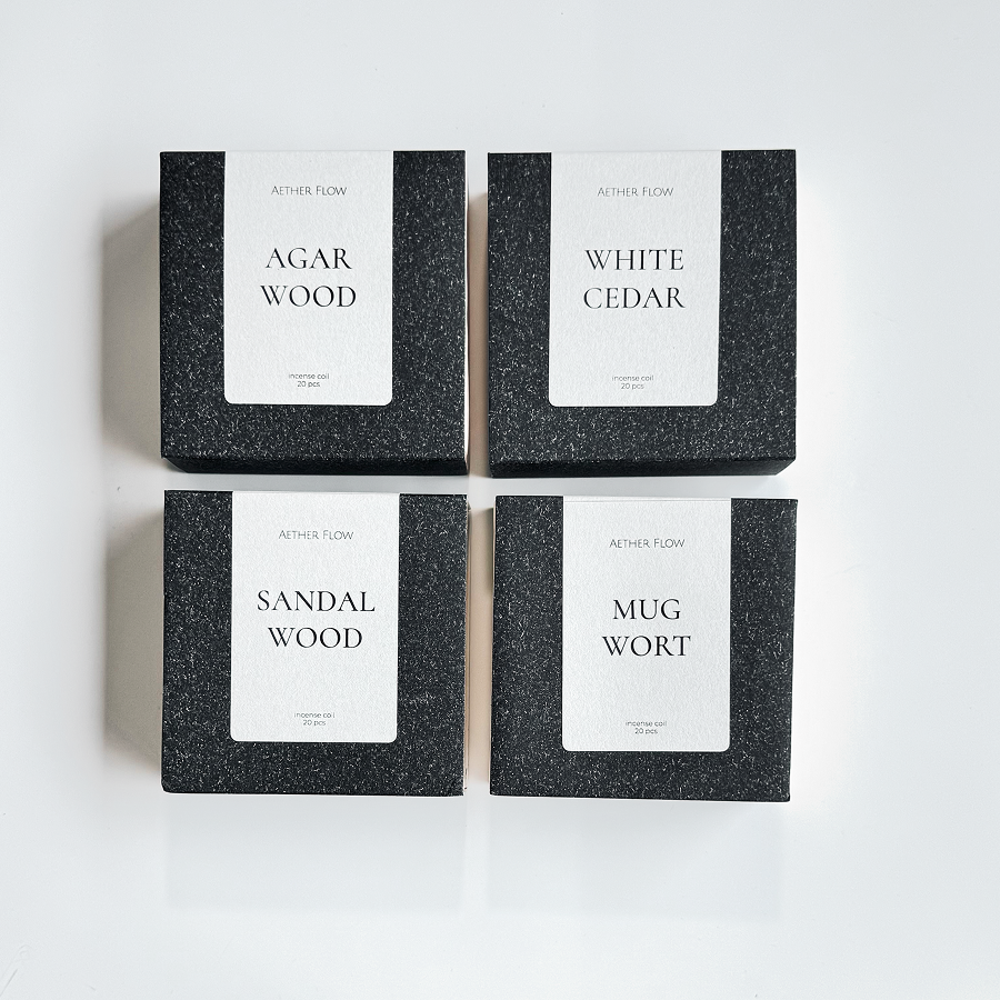 AETHER FLOW Natural Incense Coils | Agarwood · Sandalwood · Mugwort · White Cedar — 4-Hour Burn