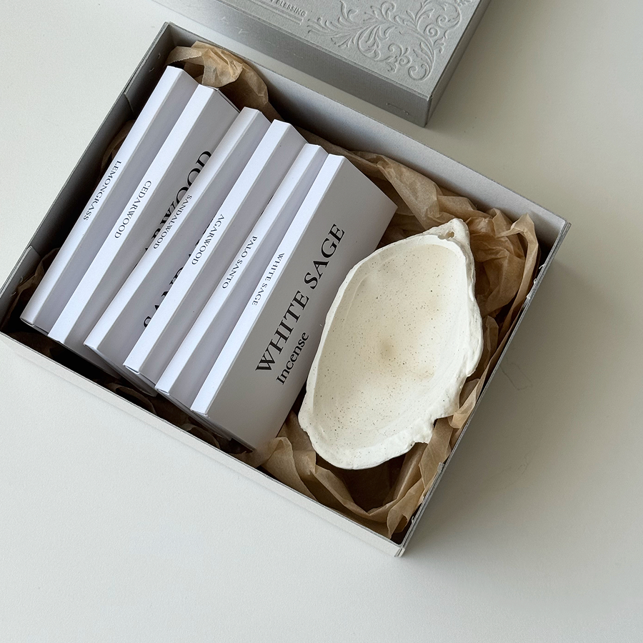 AETHER FLOW Oyster Ceramic Incense Holder — Full-Length Ash Catcher, Fits Sticks up to 3mm