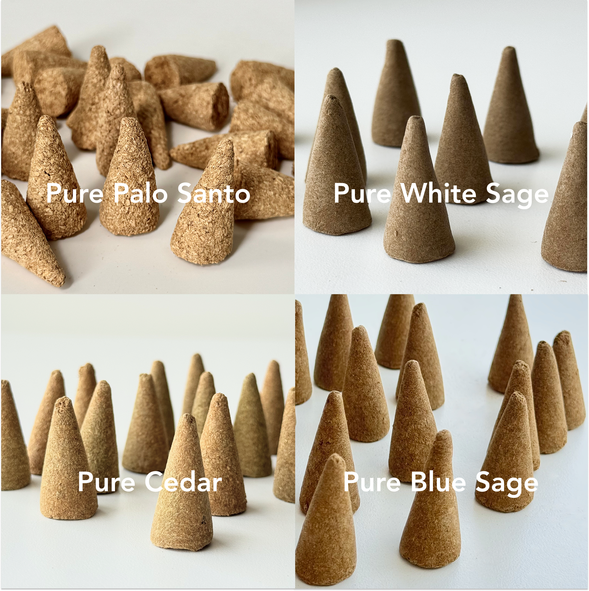 Natural Incense Cones | Palo Santo · White Sage · Blue Sage · Cedar — Space Cleansing & Purification