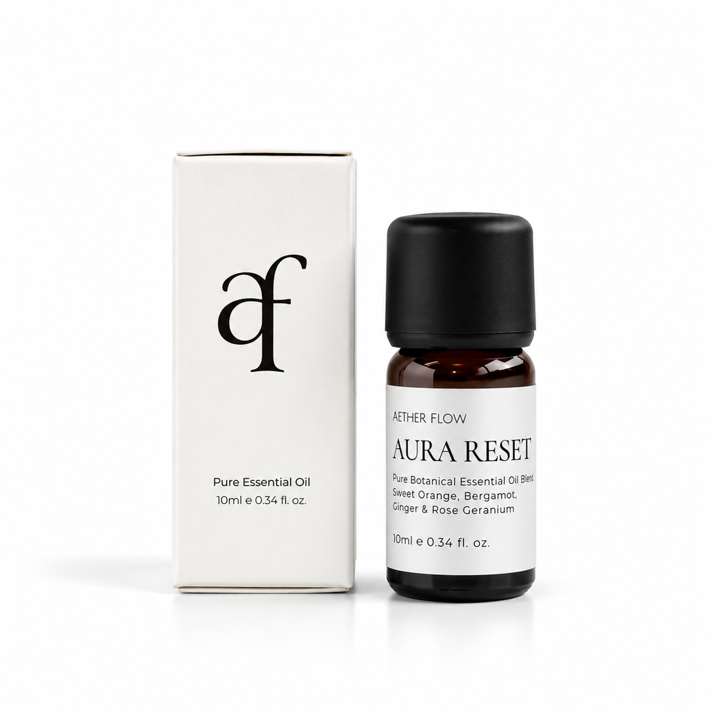 AETHER FLOW Aura Reset Essential Oil Blend — Sweet Orange, Bergamot, Ginger & Rose Geranium | 10ml