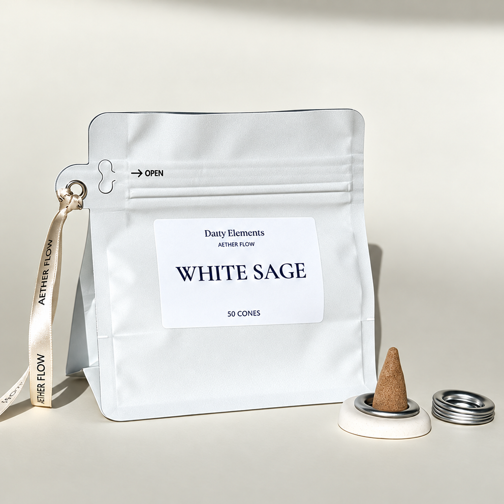 AETHER FLOW White Sage Incense Cones — Natural Space Cleansing Cones | Classic Herbal Scent